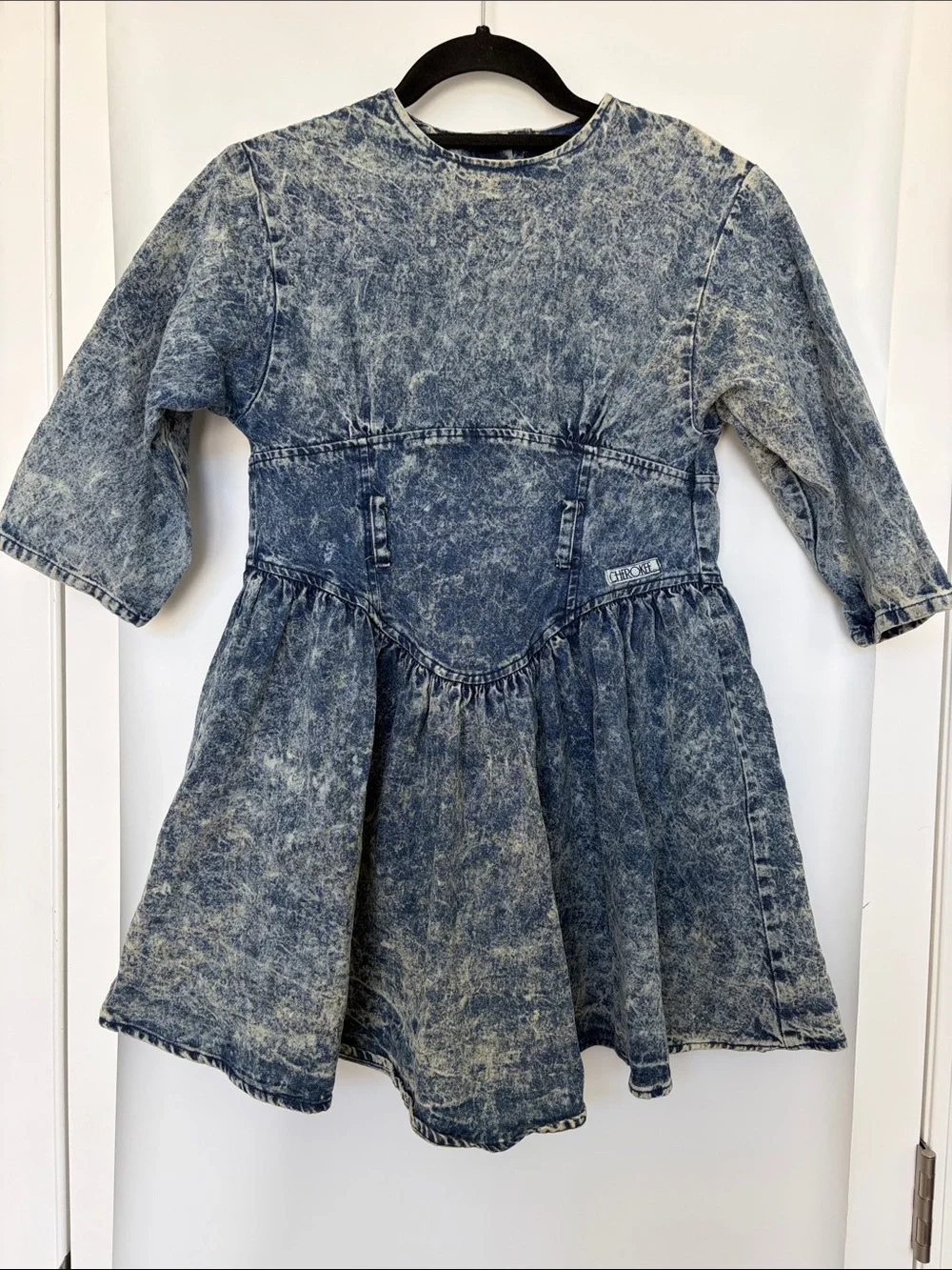 Vintage 80s Cherokee Girls Acid-Wash Denim Dress Western No Belt M